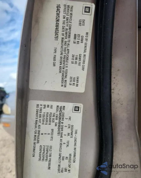 1998 Buick Park Avenue из США, поврежденный, VIN 1G4CW52K4W4624761